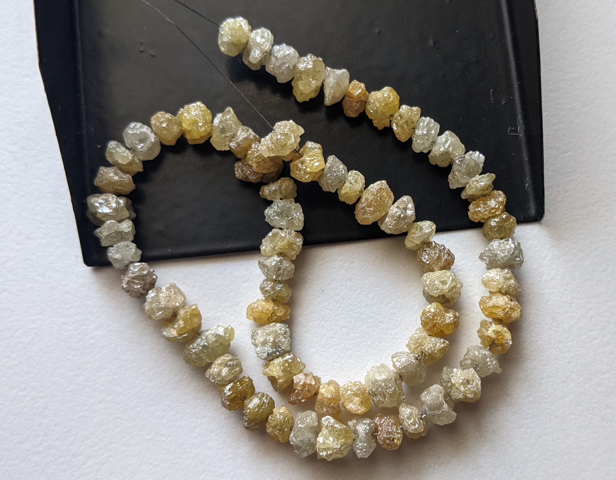 4-7mm Raw Yellow Green Diamond Beads, Natural Rough Yellow Green Uncut Diamond, Raw Yellow Diamond Necklace (2in To 8in Options) - Ddra42