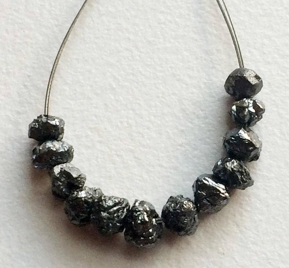 5.5-7mm Black Rough Diamond Beads, 1mm Large Hole Drilled Black Diamond, Loose Diamond, Conflict Free Black Diamond Beads (1pc To 10pc)