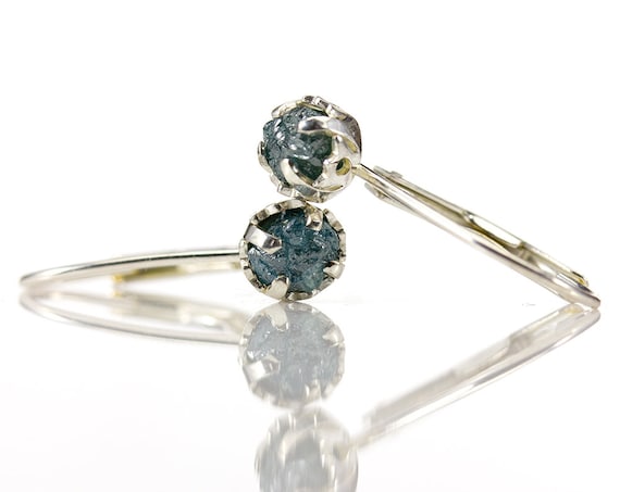 1 Carat Raw Rough Diamond Earrings - Sterling Silver Leverback Earrings - Blue Natural Conflict Free Diamonds