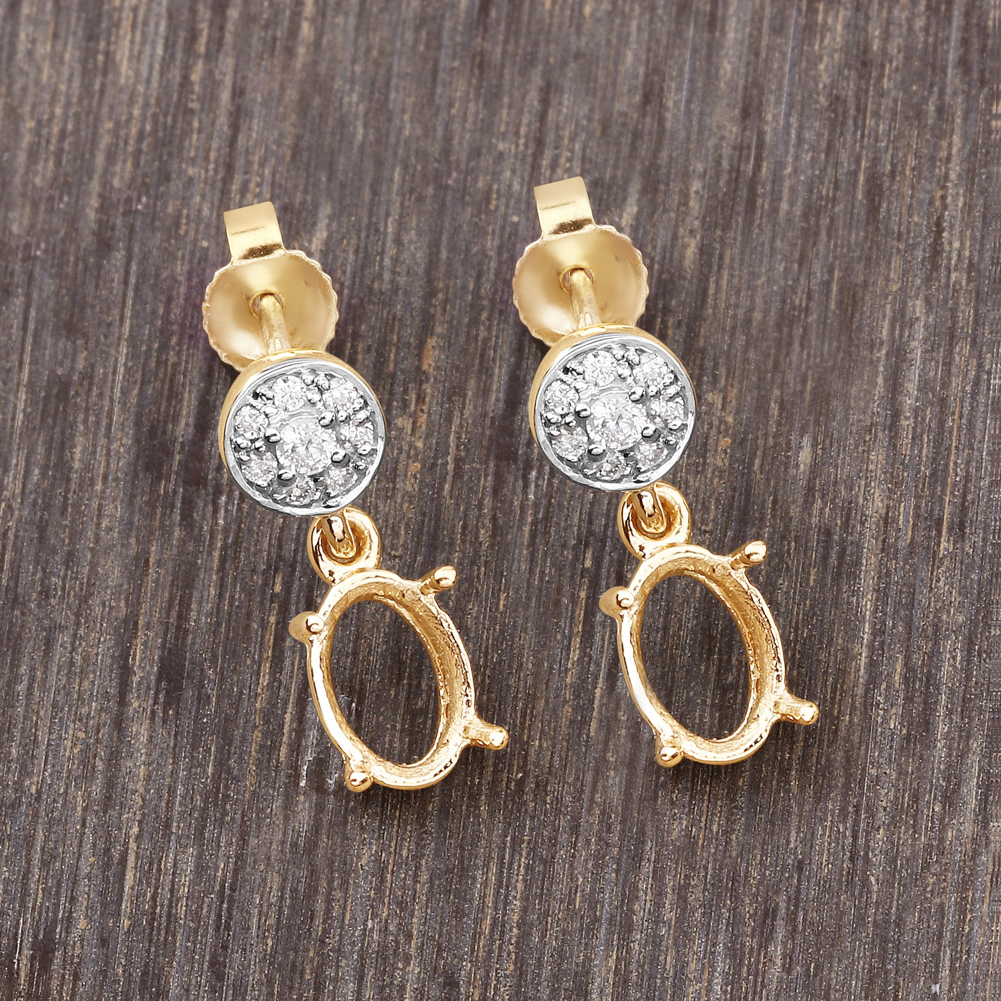 14k Gold Semi Mount Earring With Natural Diamonds, Customizable Gold Dangle Earring Semi-mount, Diamond Semi-mount - Holds 7x5mm Oval Stones 14k Gold Semi Mount Earring With Natural Diamonds, Customizable Gold Dangle Earring Semi-mount, Diamond Semi-mount - Holds 7x5mm Oval Stones