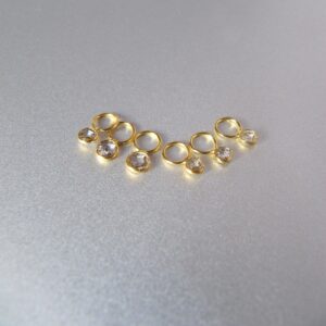 18k Gold Champagne Diamond Hoop Earring Charm • 2.5mm 3mm • 4mm Ring with 3.10mm Hole • Natural Rose Cut Rustic Diamond Slice