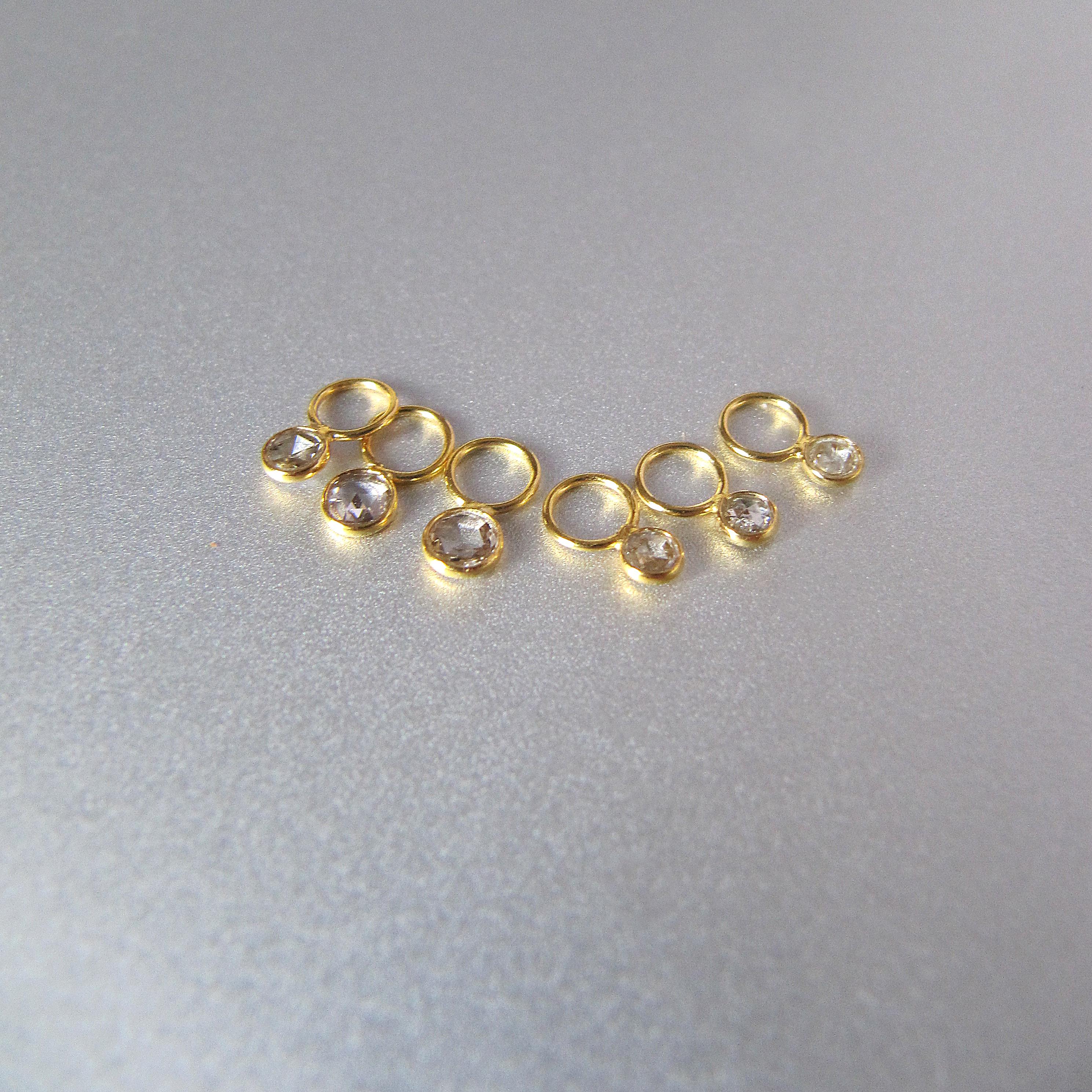 18k Gold Champagne Diamond Hoop Earring Charm • 2.5mm 3mm • 4mm Ring With 3.10mm Hole • Natural Rose Cut Rustic Diamond Slice