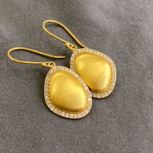 18k Gold Diamond Earrings • Gorgeous Brushed Satin Finish • Natural Gemstones • Solid 18 Carat Gold • FABULOUS