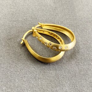 18k Gold Diamond Hoop Earrings • Solid 18 Carat Gold • Natural Diamonds • 21x4.40mm • Free Express Shipping