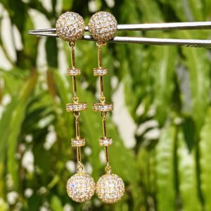 18k Gold Long Discoball Diamond Earrings • Solid 18 Carat Gold • Natural Diamonds