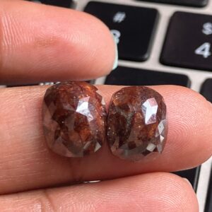 2 Pcs 7.39CTW/11.2mm Huge Cushion Cut Matched Pairs Natural Red Rose Cut Diamond Loose, Rose Cut Flat Back For Earrings Dds293