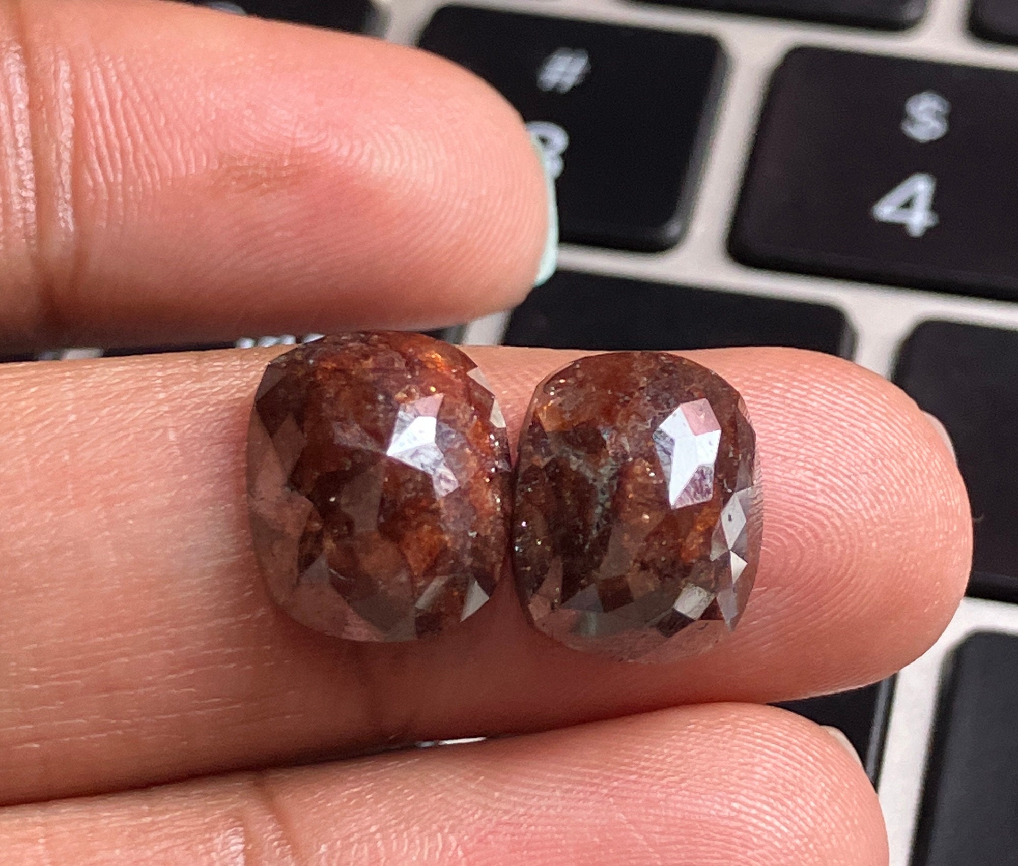 2 Pcs 7.39ctw/11.2mm Huge Cushion Cut Matched Pairs Natural Red Rose Cut Diamond Loose, Rose Cut Flat Back For Earrings Dds293