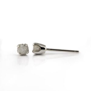 3.5mm White Rough Diamond Studs - 14K White Post Earrings - Natural Conflict Free Raw Diamonds - Ear Studs