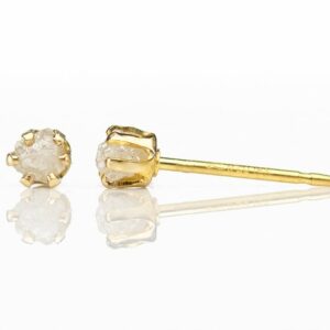 3mm Rough Diamond Stud Earrings - 14K Gold Filled - Natural Conflict Free White Raw Diamonds Unfinished - April Birthstone