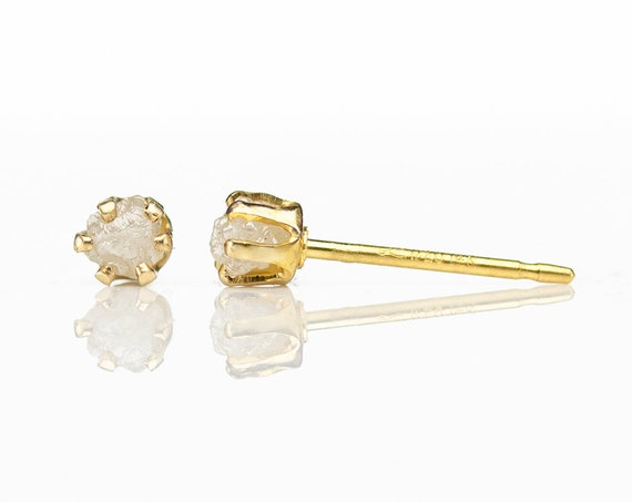 3mm Rough Diamond Stud Earrings - 14k Gold Filled - Natural Conflict Free White Raw Diamonds Unfinished - April Birthstone 3mm Rough Diamond Stud Earrings - 14k Gold Filled - Natural Conflict Free White Raw Diamonds Unfinished - April Birthstone