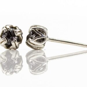 4mm Raw Diamond Post Earrings - Sterling Silver Double-prog Ear Studs - Natural Uncut Rough Black Diamonds