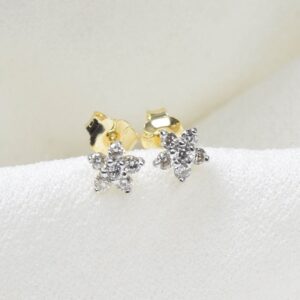 9 Carat Gold Diamond Stud Earrings: Six Diamond Flower