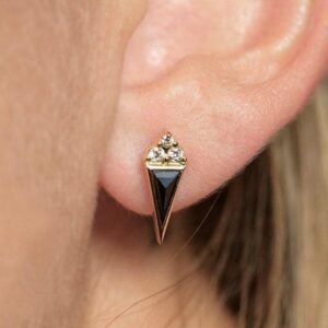 Black Diamond Earring, Single Earring, Diamond Stud Earring, Rose Cut Diamond Earring, Black Diamond Stud, 14k Gold Diamond Stud