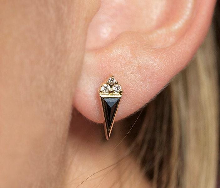 Black Diamond Earring, Single Earring, Diamond Stud Earring, Rose Cut Diamond Earring, Black Diamond Stud, 14k Gold Diamond Stud