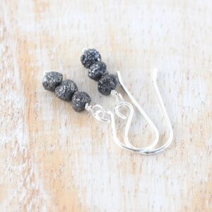 Black Raw Diamond Earrings In Sterling Silver, Gold Or Rose Gold Filled, 4mm Natural Rough Diamond Beads, High Quality Artisan Jewellery