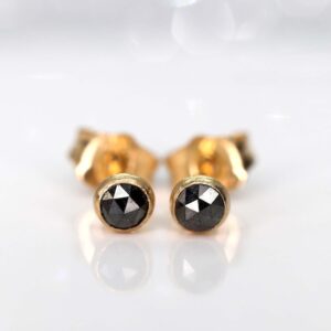 Black Diamond Stud Earrings in 14k Gold, April Birthstone Gift, SINGLE or PAIR, Genuine Black Diamond, 3mm 4mm Diamond Studs