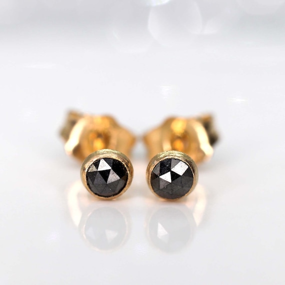 Black Diamond Stud Earrings In 14k Gold, April Birthstone Gift, Single Or Pair, Genuine Black Diamond, 3mm 4mm Diamond Studs