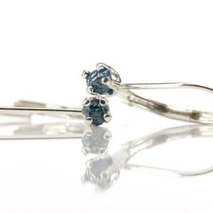 Blue Diamond Leverback Earrings in Sterling Silver - Rough Raw Diamonds Natural Uncut Conflict Free - April Birthstone - 4-prong Lever-Back