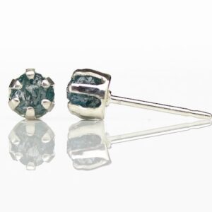 Blue Rough Diamond 4mm Post Earrings - Rare Blue Unfinished Diamonds Conflict Free - Sterling Silver Ear Studs - April Birthstone