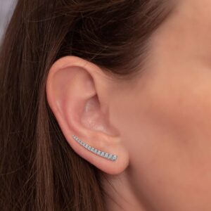 Classic Diamond Crawler Earring, Bridal Ear Crawler, Elegant Solid Gold Real Diamond Climber Earring, Anniversary Gift, Gift For Wife,