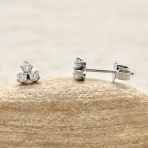 Diamond Cluster Earrings, Classic Diamond Stud Earrings, 3 Cluster, Lifetime Care Plan Included, Genuine Diamonds Ls7106