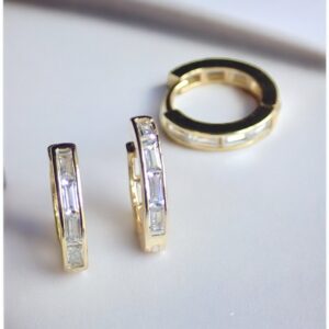 Tiny Gold Hoop Earrings Diamond Huggies, Crystal Gemstone Hoops, Small Gold Hoops, Gold Huggie Earrings, Inlaid Hoop Earrings, Gift For Her