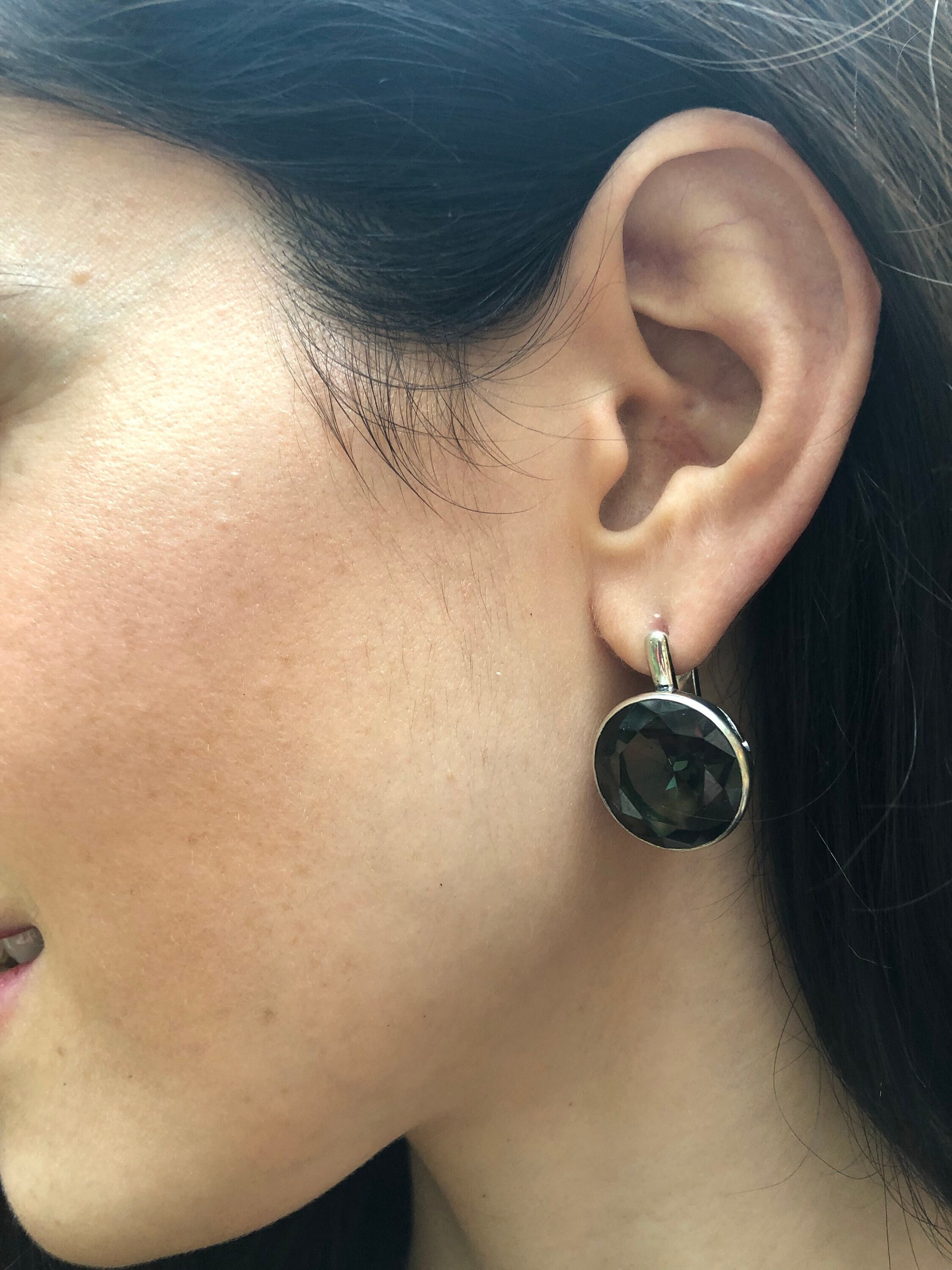 Green Earrings, Green Diamond, Created Diamond, Mint Diamond Earrings, Vintage Earrings, Antique Earrings, Big Earrings, 925 Silver Earrings