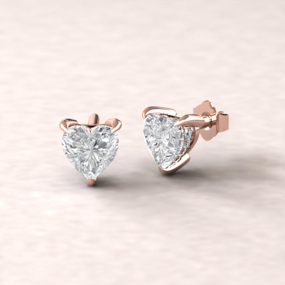 Heart Cut Lab Diamond Earrings With Diamond Hidden Halo, Fang Prongs, Lifetime Care Plan Included; Genuine Diamonds Ls5626