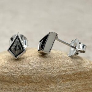 Kite Diamond Studs With Organic Salt And Pepper Diamonds, Bezel Set, Lifetime Care Plan Included, Genuine Diamonds Ls6512