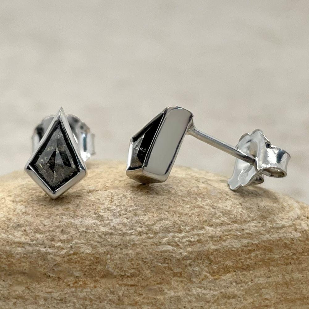 Kite Diamond Studs With Organic Salt And Pepper Diamonds, Bezel Set, Lifetime Care Plan Included, Genuine Diamonds Ls6512 Kite Diamond Studs With Organic Salt And Pepper Diamonds, Bezel Set, Lifetime Care Plan Included, Genuine Diamonds Ls6512