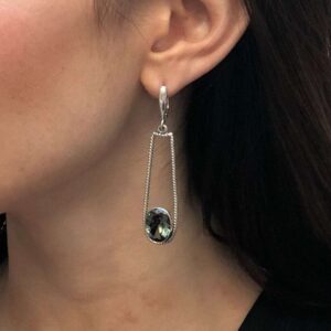 Long Diamond Earrings, Created Green Diamond, Long Green Earrings, Designer Earrings, Stunning Earrings, Statement Earrings, Silver Earrings