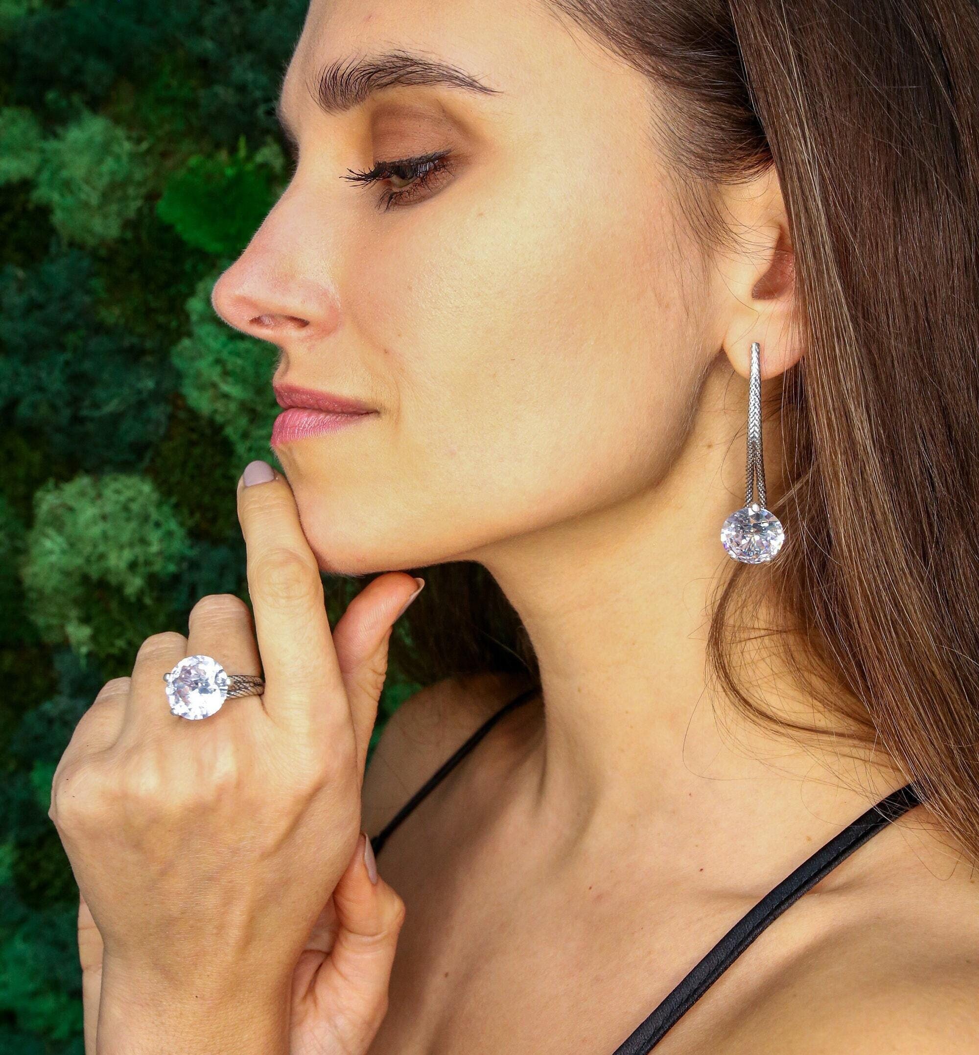 Long Diamond Earrings, Silver Statement Earrings, Long Heavy Earrings, Created Cz Diamond, Rope Earrings, Uniqiue Earrings, Rare By Adina Long Diamond Earrings, Silver Statement Earrings, Long Heavy Earrings, Created Cz Diamond, Rope Earrings, Uniqiue Earrings, Rare By Adina