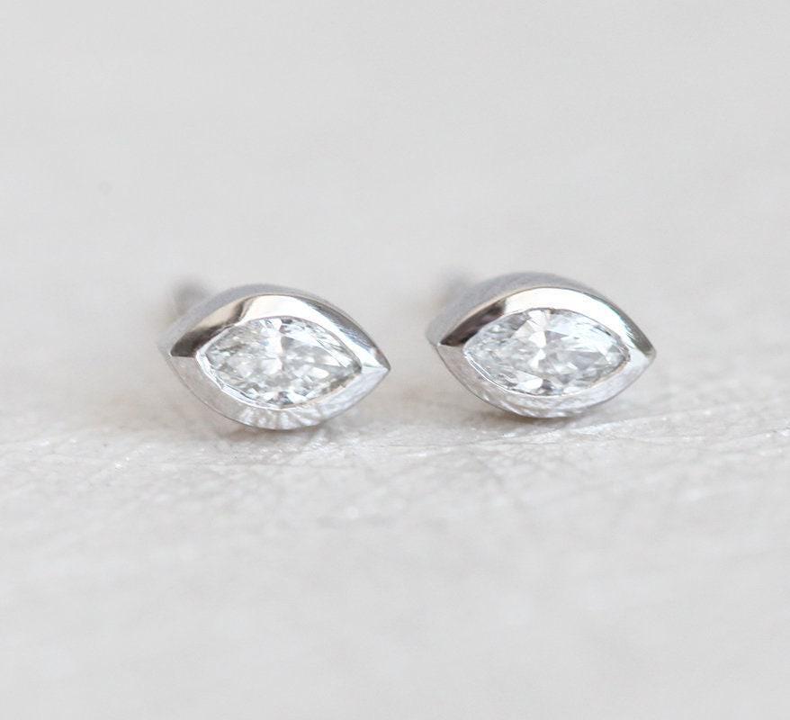 Marquise Diamond Studs / Diamond Stud Earrings 14k Gold / Available In 14k Gold, Rose Gold, And White Gold
