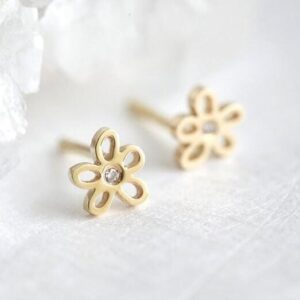 Mini Diamond Floral Studs • Solid Gold Post Earrings • Minimalist Fine Jewelry • Small Dainty Studs • Mom Gift • Christmas Gift
