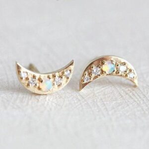 Moon Crescent Earrings • Diamond Stud Earrings • 14k/18k Solid Gold • Dainty Celestial Studs • Everyday Earrings • Gift for Her