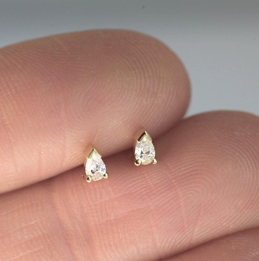 Pear Diamond Earrings, Diamond Jewelry, Gift For Wife, Gift For Girlfriend, Stud Diamond Earring, 14k Gold Studs, Gold Diamond Earrings