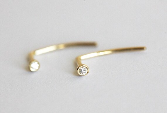Diamond Pin Studs • 14k/18k Gold • Minimal Tiny Stud Earrings • Gift For Her Diamond Pin Studs • 14k/18k Gold • Minimal Tiny Stud Earrings • Gift For Her