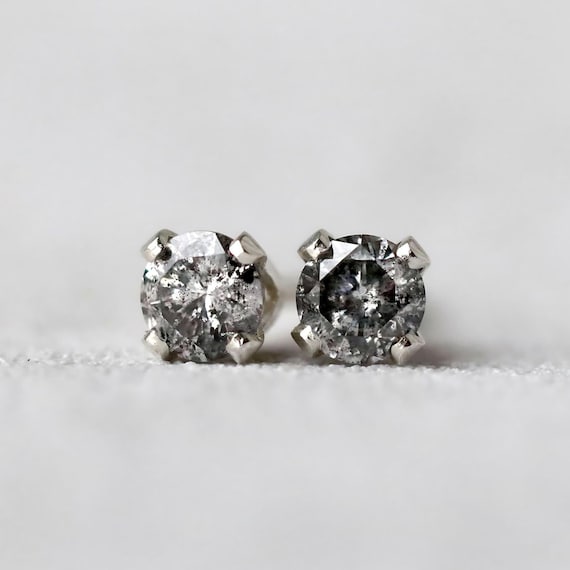Salt And Pepper Diamond Stud Earrings: Sterling Silver, Elegant Grey Diamonds Salt And Pepper Diamond Stud Earrings: Sterling Silver, Elegant Grey Diamonds