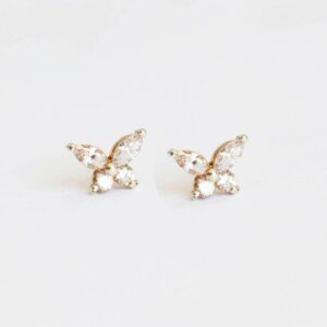 Diamond Stud Earrings, Butterfly Wedding Studs, 14k Gold Cluster Studs, Elegant Anniversary Gift For Her, Birthday Gift For Mom, Minimalvs