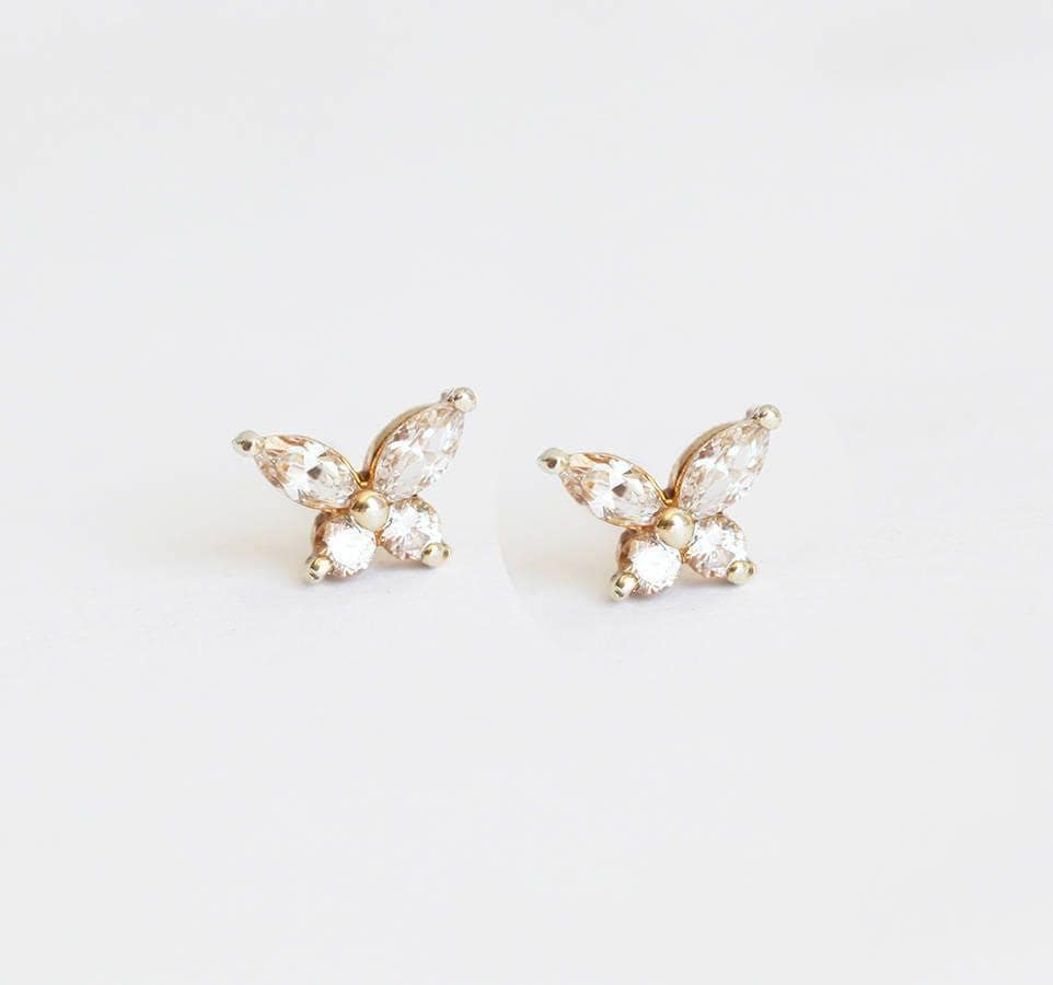 Diamond Stud Earrings, Butterfly Wedding Studs, 14k Gold Cluster Studs, Elegant Anniversary Gift For Her, Birthday Gift For Mom, Minimalvs Diamond Stud Earrings, Butterfly Wedding Studs, 14k Gold Cluster Studs, Elegant Anniversary Gift For Her, Birthday Gift For Mom, Minimalvs