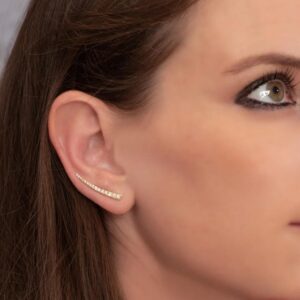 Stunning Solid Gold Natural Diamond Climber Earrings, Diamond Ear Climber Earrings For Women, Bridal Ear Crawler, Diamond Crawler Earring