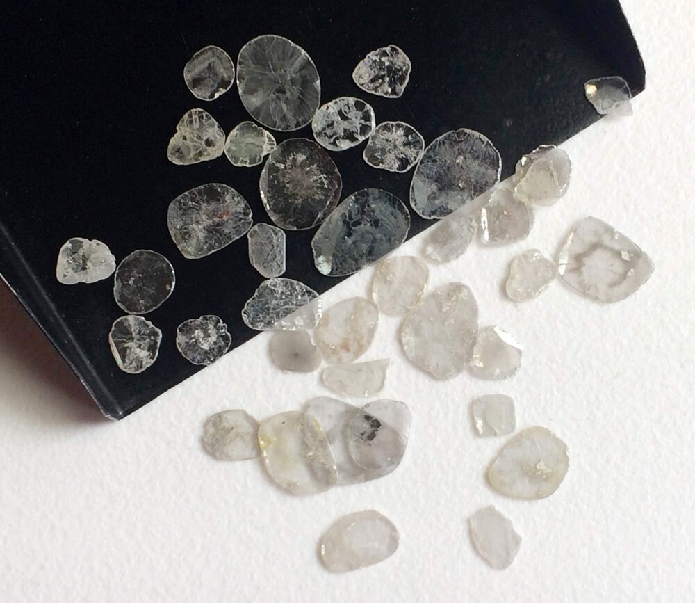 4.5-6mm Grey White Diamond Slice, Natural Grey White Diamond Faceted Polki Slice, Faceted Free Form Diamond Slice For Jewelry (0.5ct To 1ct)