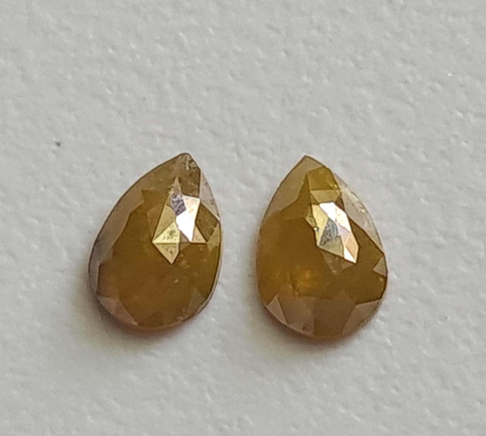 7x5mm Yellow Faceted Pear Diamond, Natural Pear Shaped Rose Cut Diamond, 2 Pcs Flat Back Cabochon, Pear Rose Cut Diamond For Earring - Pvd87 7x5mm Yellow Faceted Pear Diamond, Natural Pear Shaped Rose Cut Diamond, 2 Pcs Flat Back Cabochon, Pear Rose Cut Diamond For Earring - Pvd87
