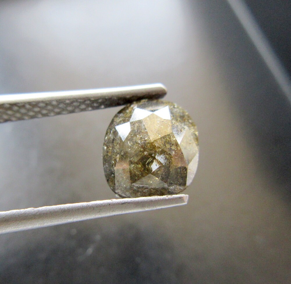 8.8mm/2.15ctw Green Cushion Shaped Faceted Rose Cut Diamond Loose Cabochon, Natural Green Diamond Rose Cut For Ring, Dds567/6
