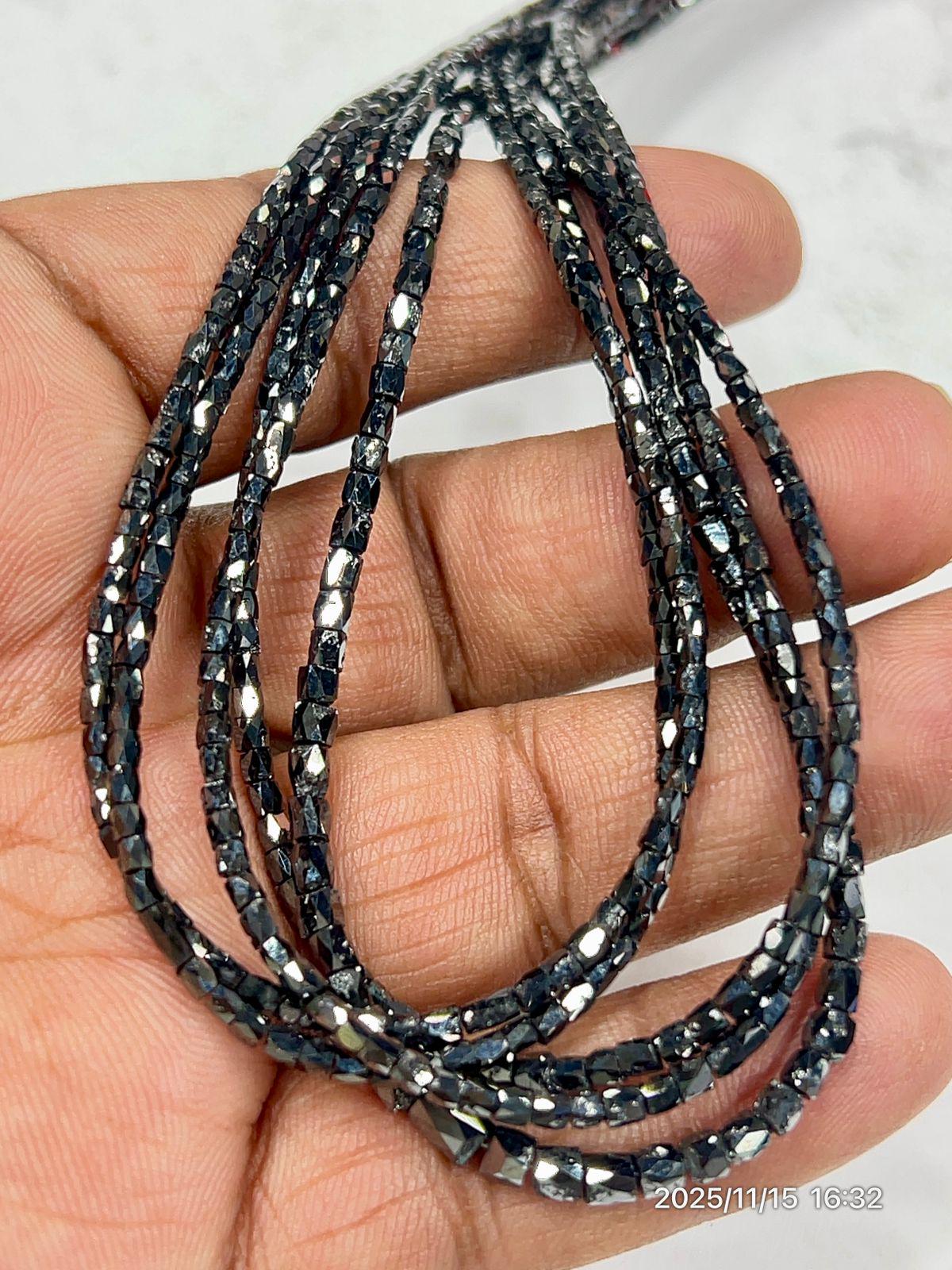 Faceted Black Diamond Beads, 2-2.5mm Strand 17 Inches