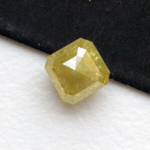 Conflict Free Yellow Cushion Shaped Diamond, Rare 4.7mm Flat Back Faceted Yellow Diamond, Rose Cut Diamond For Wedding Rings/pendant-pdd210