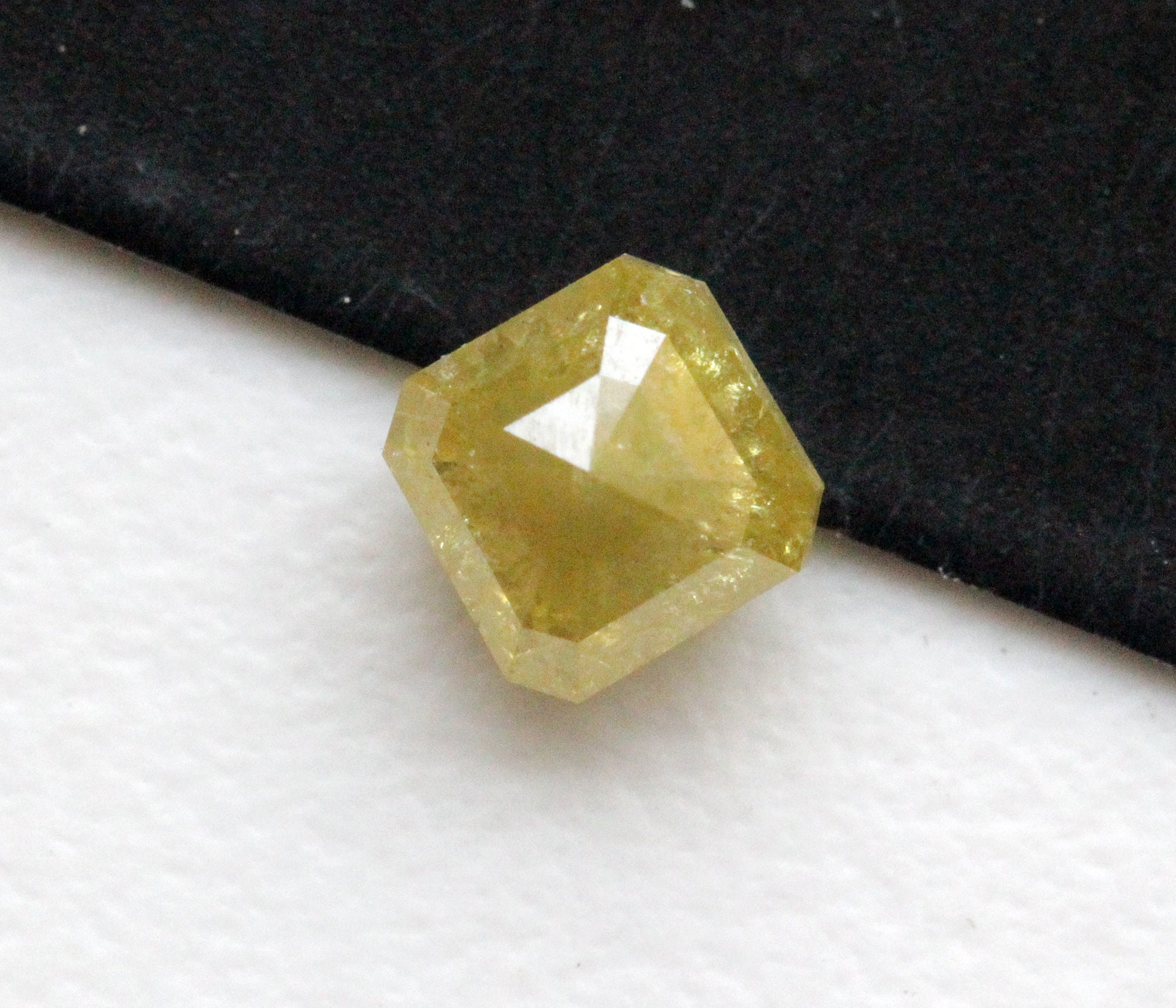 Conflict Free Yellow Cushion Shaped Diamond, Rare 4.7mm Flat Back Faceted Yellow Diamond, Rose Cut Diamond For Wedding Rings/pendant-pdd210