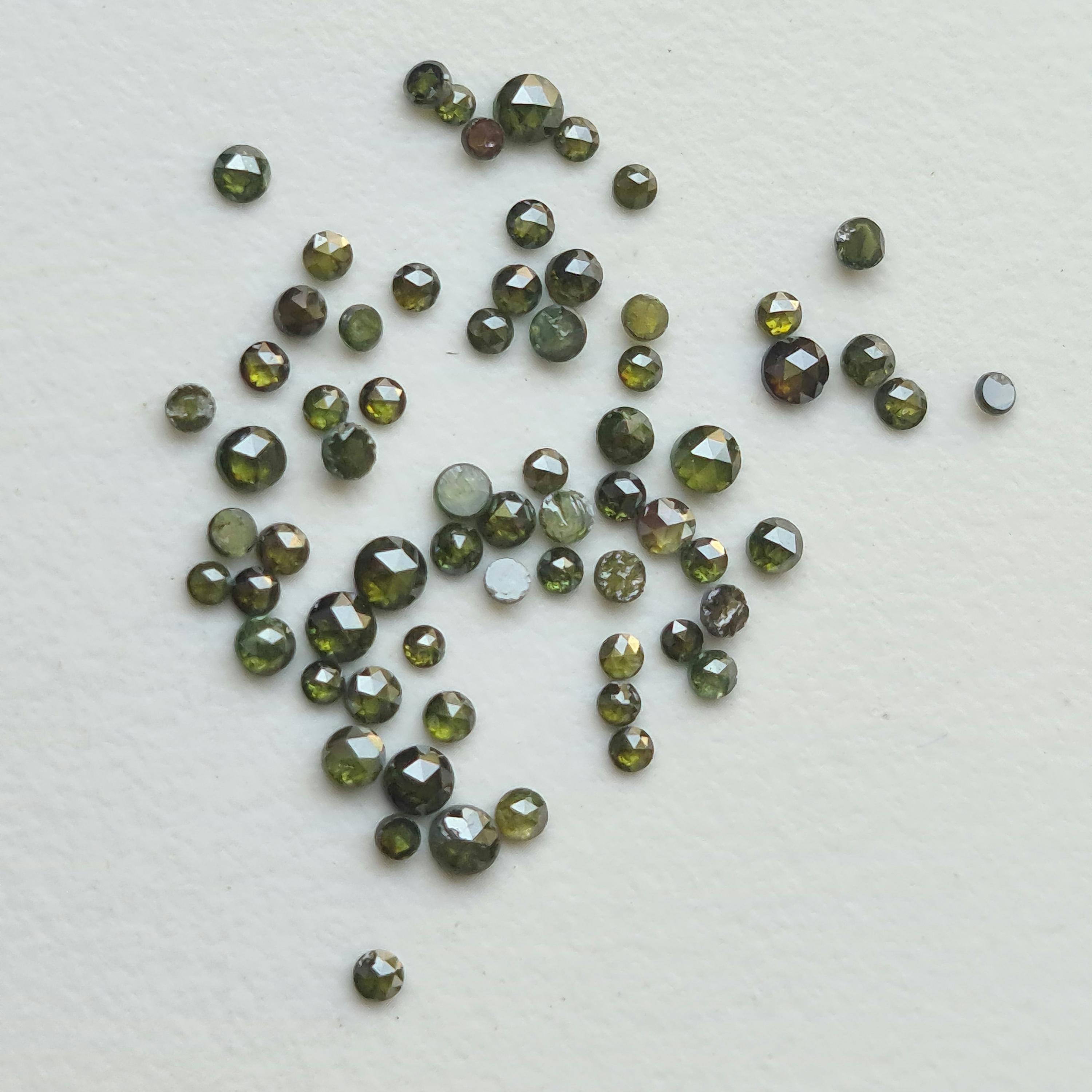 Green Diamonds, 1-2mm Melee Diamonds, Round Rose Cut Faceted Green Diamond For Jewelry, Green Rose Cut Diamonds (5pcs To 10pcs) - Ppkj154
