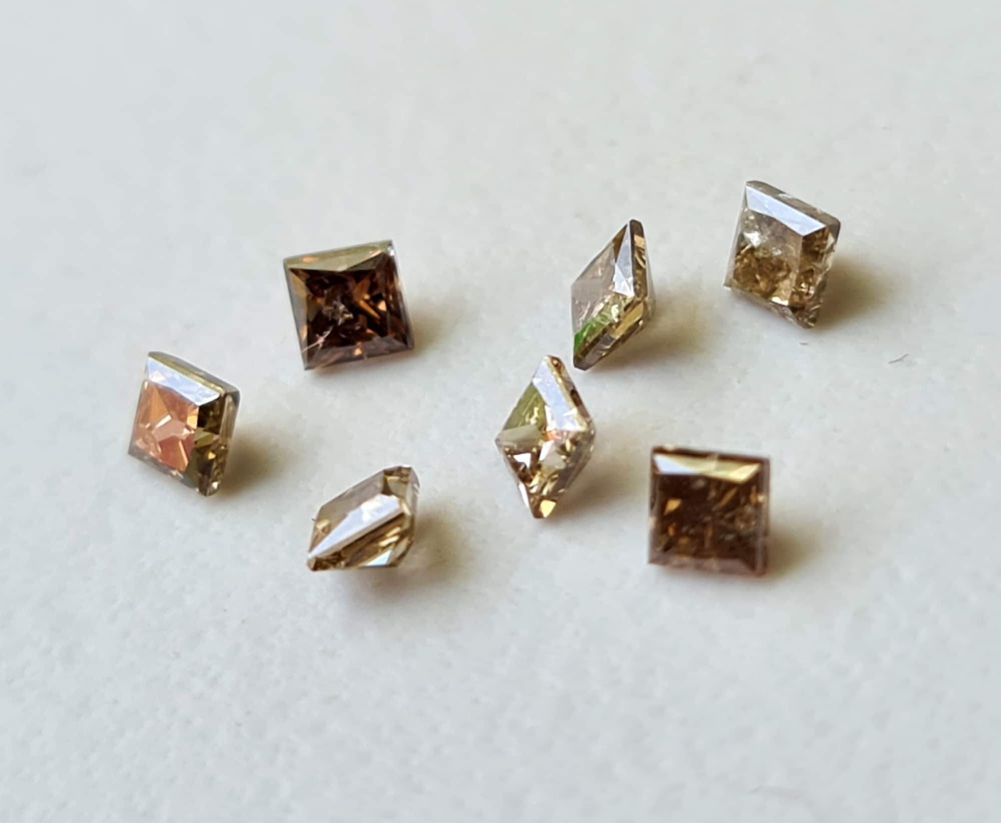 Melee Champagne Diamonds, 2.4mm Natural Diamonds, Square Princess Cut Faceted Brown Diamond For Jewelry (1pc To 2pc)-ppkj104