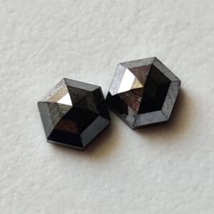 Natural Black Hexagon Shaped Diamond, Matched Pair 5.3-5.5mm, 1.06 Cts Flat Back Faceted Black Diamond, Rose Cut Diamond For Earrings-pdd98 Natural Black Hexagon Shaped Diamond, Matched Pair 5.3-5.5mm, 1.06 Cts Flat Back Faceted Black Diamond, Rose Cut Diamond For Earrings-pdd98